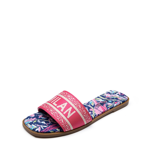 Square Toe Flat Slide Sandals - HOT PINK-KNIT -  0